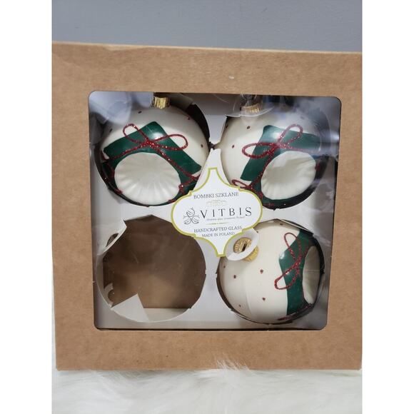 Lot 7 VITBIS Christmas Ornaments glitter Glass Round 3" Indent milk tree painted - Picture 12 of 14